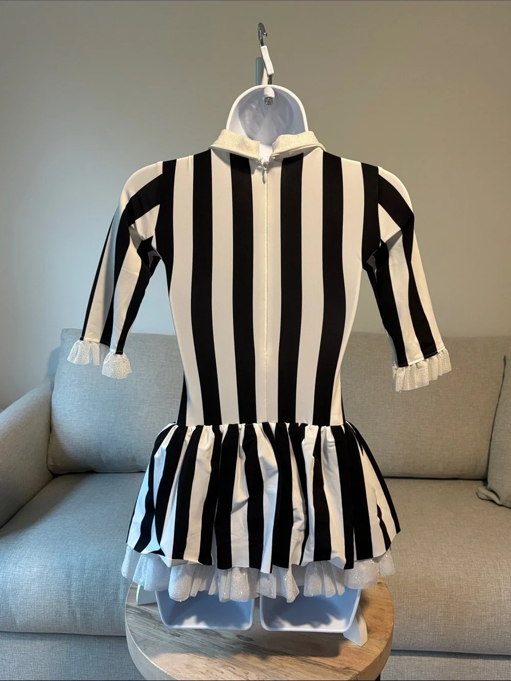 Black & White Striped Girls Dance /  Halloween Costume Dress with Tie and Chains